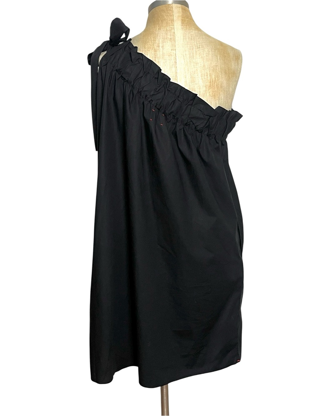 Xírena Saskia One Shoulder Tie Black Cotton Mini Dress L NWT - Picture 6 of 14